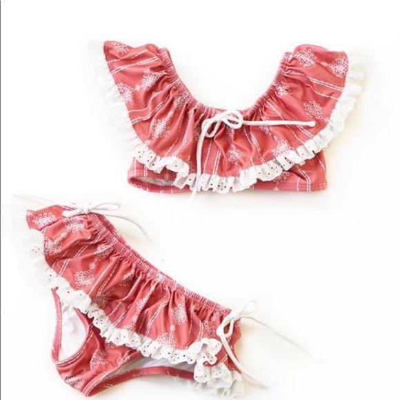 Well Dressed Wolf Other - Wildling boho bikini girls 3 3t coral red ruffles we’ll dressed wolf swim suit